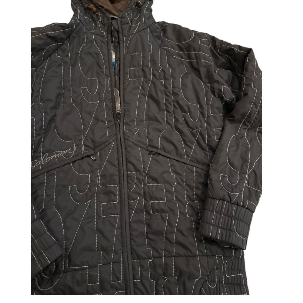 Salomon Women's Medium Signature Embroidered Quilted Black Hooded Jacket Coat - Picture 7 of 13